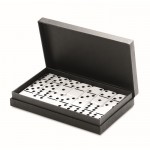 Domino spel met logo in stevig doosje kleur zwart