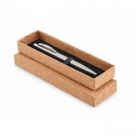 Metalen pen in kurken doosje kleur matzilver