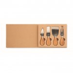 Set van 4 kaasmessen met rubberen houten handgrepen kleur hout