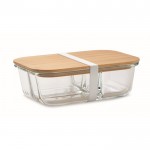 Glazen lunchbox met 3 compartimenten en bamboe deksel 800ml kleur doorzichtig derde weergave
