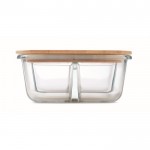 Glazen lunchbox met 3 compartimenten en bamboe deksel 800ml kleur doorzichtig achtste weergave