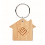 Voordelige, huisvormige bamboe bedrukte sleutelhanger kleur hout hoofdweergave tweede weergave