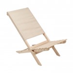 Opvouwbare houten strandstoel met lage zitting, maximaal gewicht 95 kg kleur beige