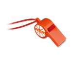 Promotie fluitje voor evenementen kleur oranje vierde weergave met logo