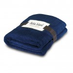 Fleece deken 240 gr/m2 kleur blauw vierde weergave met logo