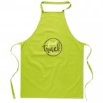 Corporatieve keukenschorten voor bedrijven kleur limoen groen vierde weergave met logo