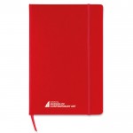 Notitieboekje met ruitjes voor reclame kleur rood vierde weergave met logo