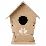 Spaanplaat vogelhuisje kleur hout vierde weergave met logo
