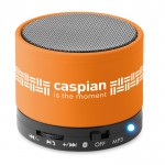 Ronde bluetooth speaker voor promotie kleur oranje bedrukt
