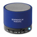 Ronde bluetooth speaker voor promotie kleur koningsblauw vierde weergave met logo