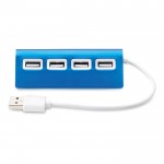 Promotionele USB-hub met 4 poorten kleur blauw derde weergave