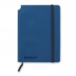 A5-formaat notitieboekje met slappe kaft kleur blauw vierde weergave met logo