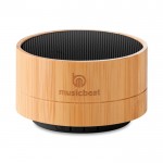 Bluetooth speaker met bamboe behuizing kleur zwart vierde weergave met logo
