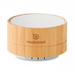 Bluetooth speaker met bamboe behuizing kleur wit vierde weergave met logo
