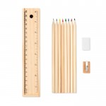 Set potloden, liniaal en gum in etui kleur hout derde weergave
