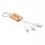 Sleutelhanger met logo en USB-kabels kleur hout derde weergave met logo
