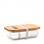 Glazen lunchbox met bamboe deksel weergave met jouw bedrukking