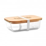 Glazen lunchbox met bamboe deksel kleur doorzichtig met logo