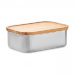 Stalen lunchbox met deksel en bestek kleur hout tweede weergave