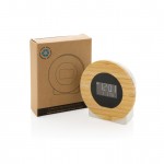 Ronde bamboe bureau klok met logo kleur hout weergave met doos