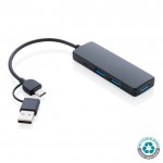USB-hub gemaakt van gerecycled plastic kleur zwart