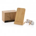 Bamboe standaard voor draadloos opladen kleur bruin weergave met doos