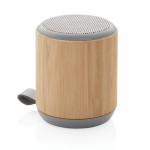 Ronde bamboe/stoffen speaker met logo kleur bruin