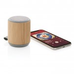 Ronde bamboe/stoffen speaker met logo kleur bruin tweede weergave