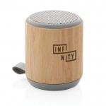 Ronde bamboe/stoffen speaker met logo kleur bruin weergave met logo