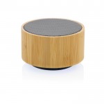 Draadloze ronde bamboe speaker met logo kleur zwart