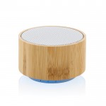 Draadloze ronde bamboe speaker met logo kleur wit