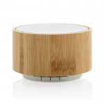 Draadloze ronde bamboe speaker met logo kleur wit tweede weergave