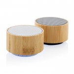 Draadloze ronde bamboe speaker met logo kleur wit weergave algemeen
