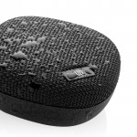 Kleine, waterbestendige speaker met logo kleur zwart achtste weergave