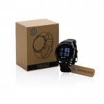 Ronde eco smartwatch met diverse functies kleur zwart weergave met doos