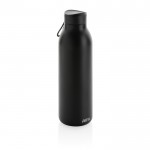 BPA-vrije thermische drinkfles met logo en draaglus kleur zwart