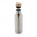 Gerecyclede roestvrijstalen fles met bamboe stop 600 ml kleur zilver vierde weergave