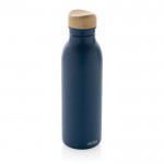 Gerecyclede roestvrijstalen fles met bamboe stop 600 ml kleur blauw