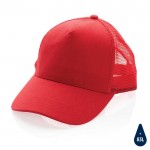 Duurzame truckercap pet met logo kleur rood achtste weergave