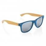 Reclame zonnebril van gerecycled plastic en bamboe kleur blauw