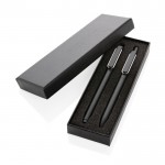 Bedrukte pennenset met metalen details kleur zwart weergave met doos