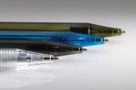 Duurzame transparante reclamepennen van RPET kleur blauw fotografie weergave
