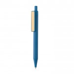 Gekleurde pennen met opdruk en bamboe clip kleur blauw