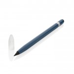 Aluminium inktloze pennen met logo en gum kleur blauw