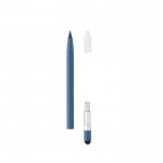 Aluminium inktloze pennen met logo en gum kleur blauw derde weergave
