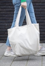 Bedrukte shopper met zak van ongeverfd gerecycled canvas kleur gebroken wit fotografie weergave
