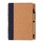 Spiraal notitieboek met kurken kaft kleur donkerblauw derde weergave