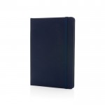 Duurzaam notitieboekje met logo en elastieksluiting kleur marineblauw