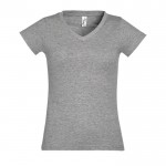 Katoenen dames T-shirts met V-hals, 150 g/m2 in de kleur gemarmerd grijs