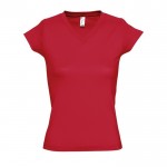 Katoenen dames T-shirts met V-hals, 150 g/m2 in de kleur rood